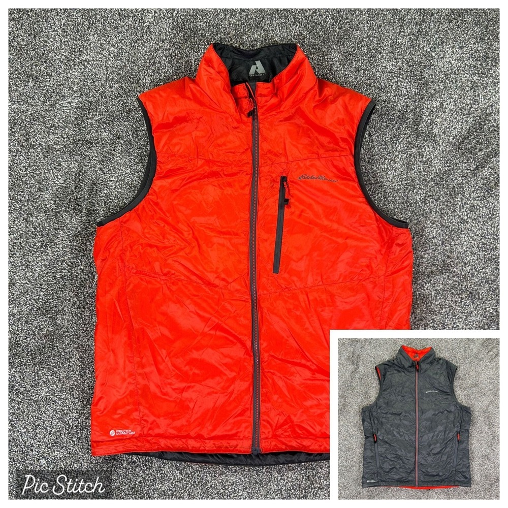 Eddie Bauer Pertex Quantum‎ Reversible Vest Mens Medium Orange Black Insulated